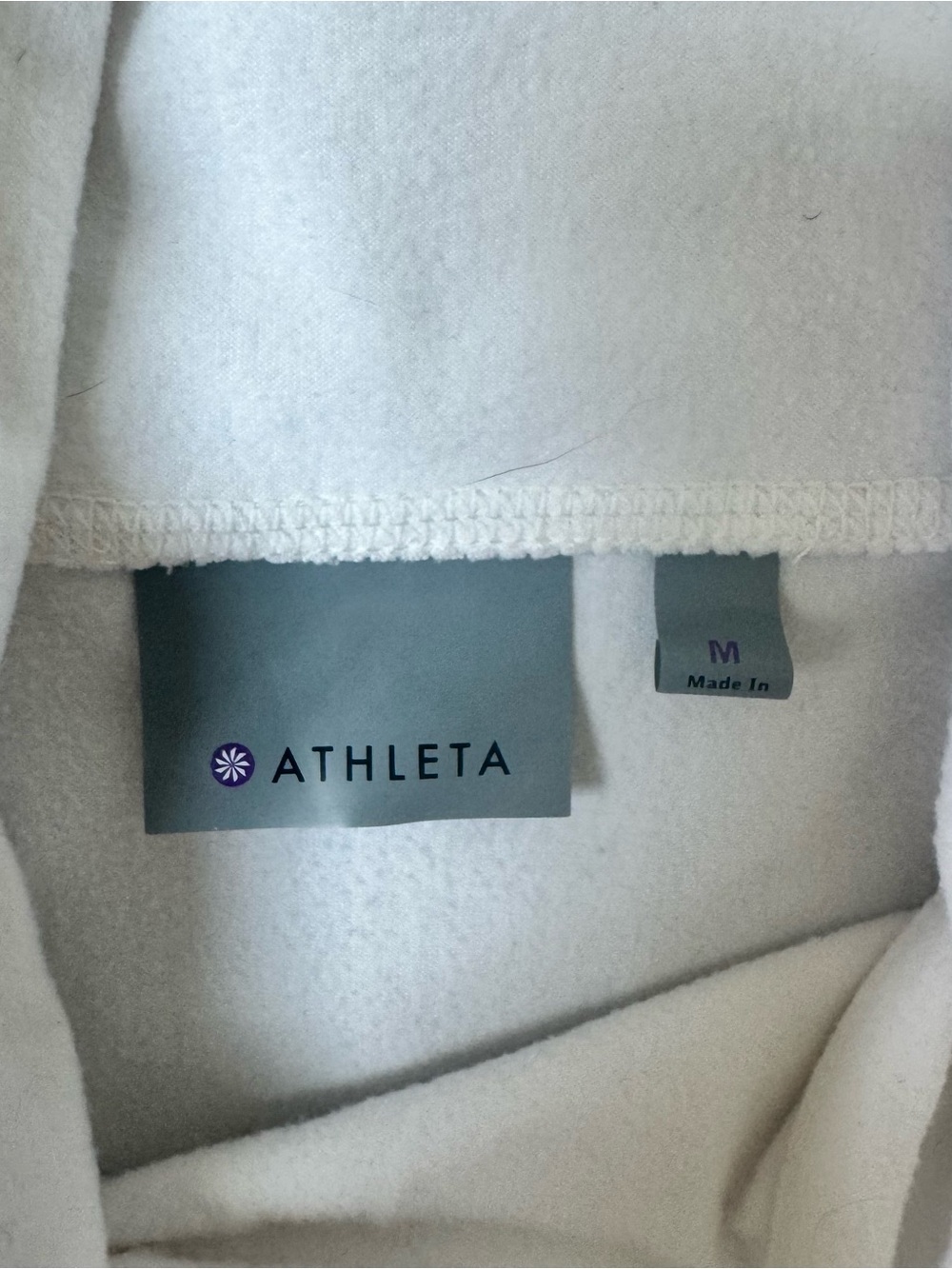 Athleta women’s white workout pullover neutral sweatshirt tie shorts set Sz 8 M - Picture 5 of 6